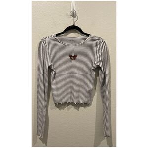 HOLLISTER Striped Black White Long Sleeve Butterfly Top